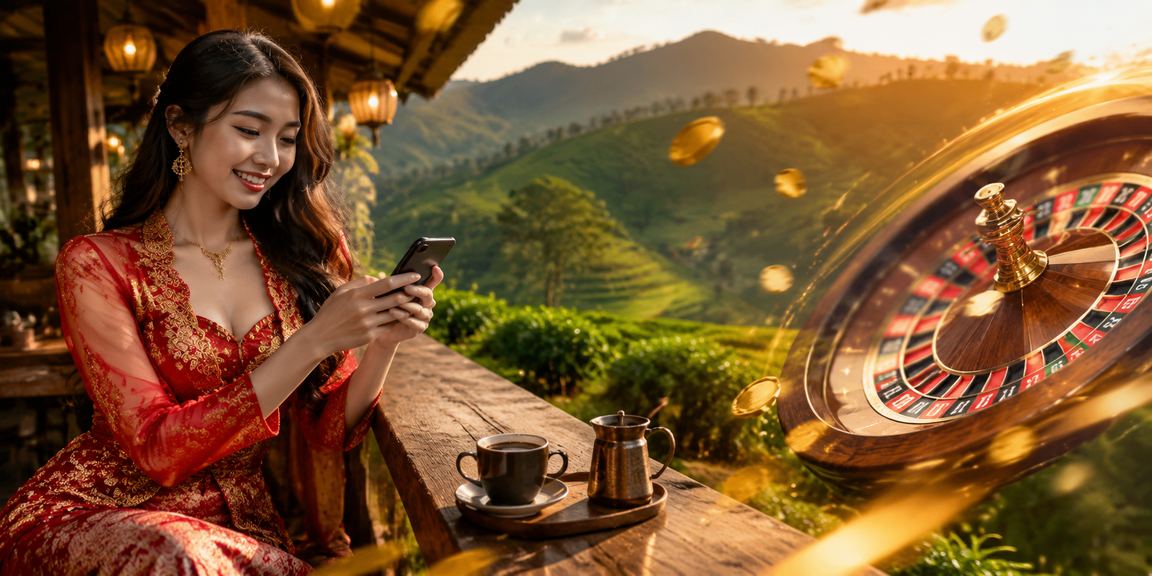 Suasana santai sambil menikmati kopi dan bermain roulette online di ponsel